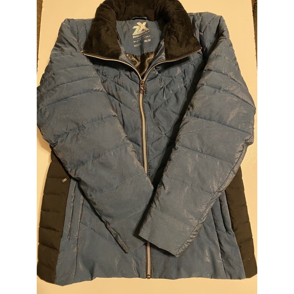 Women’s Puffer Jacket Coat Size M Zero Xposur Black Label blue & black
